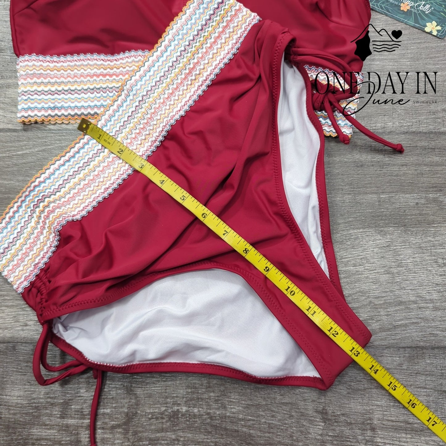 Blooming Jelly Embroidered Band Ruched Tie Side Bikini Swimsuit Size L
