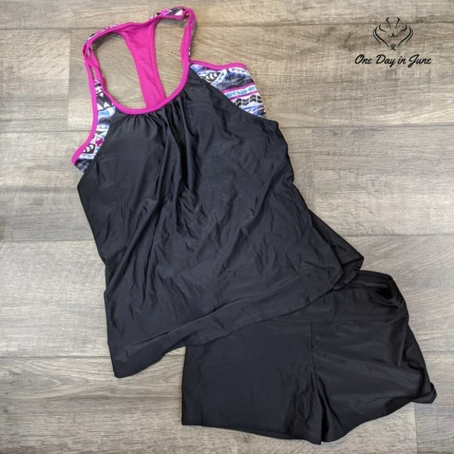 Aleumdr Blouson Striped Strappy T-Back Push up Tankini Size M