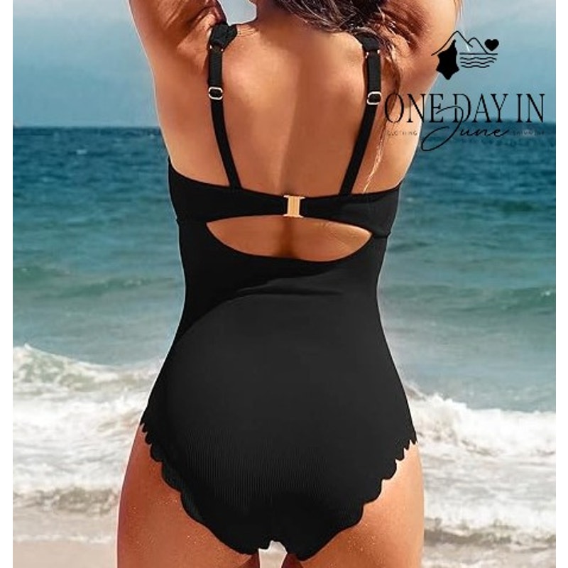 Charmo Scallop Edge Ribbed One Piece Swimsuit Size M