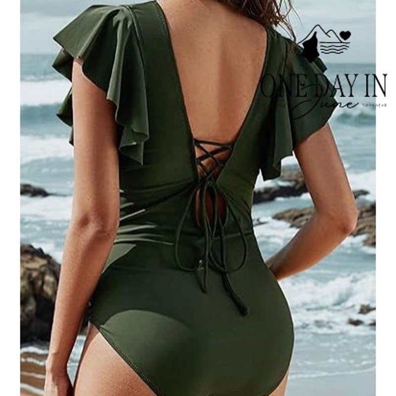 Blooming Jelly Lace Up Ruffle Shoulder One Piece Swimsuit Size M