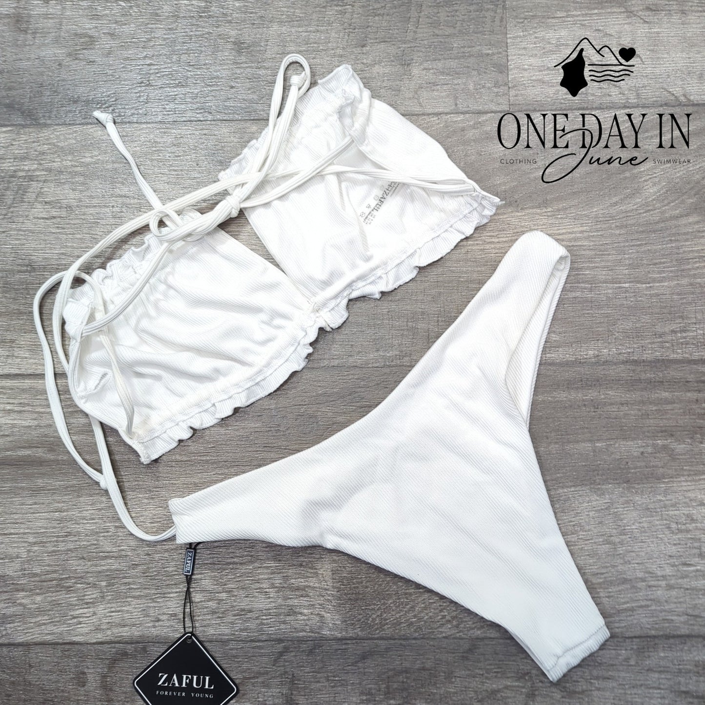 Zaful Ribbed Tie Back Bikini Swimsuit Size L