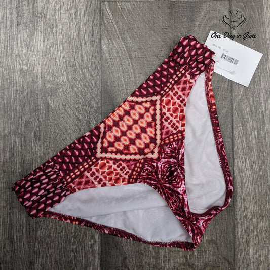 Kenneth Cole Hidden Paradise Ruched Bikini Bottoms Red Pink Print NWT Size M