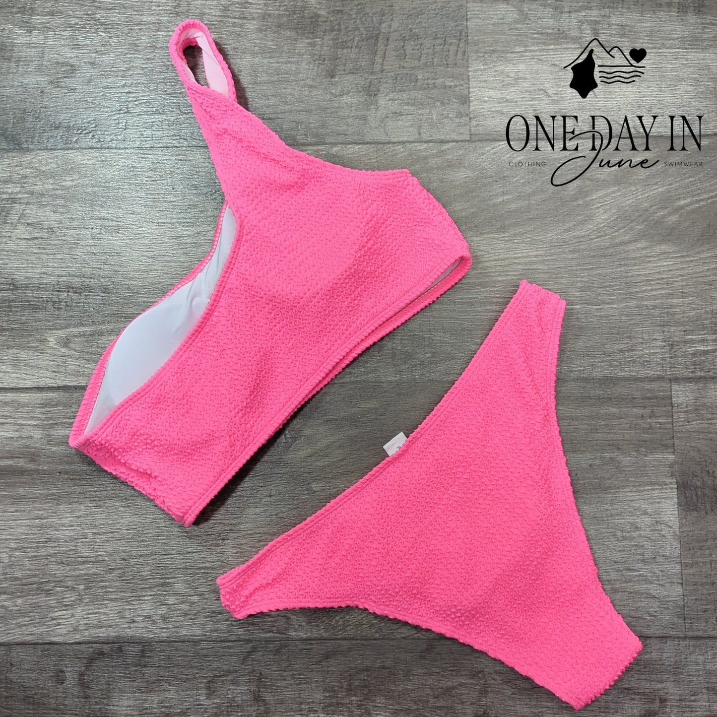 CharmLeaks Smocked One Shoulder Bikini Swimsuit Size L