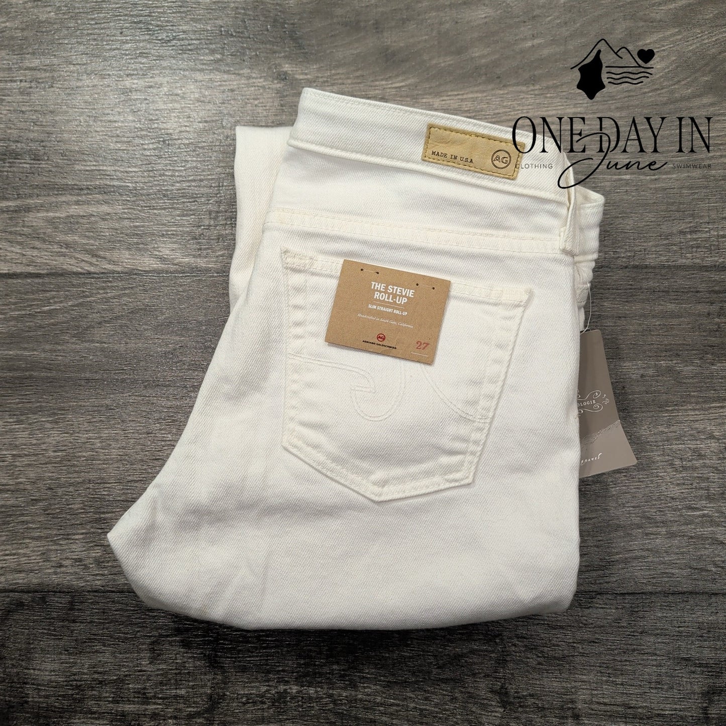 AG Adriano Goldschmied Stevie Roll Up Slim Straight Jeans White NWT Size 4 (27)