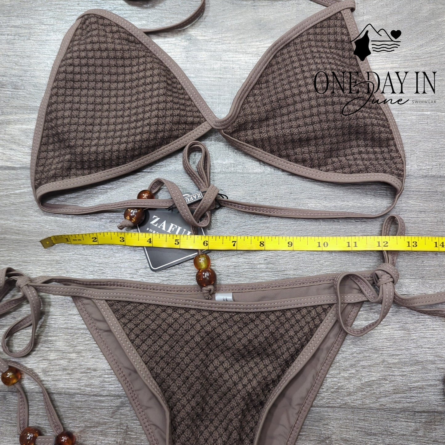 Zaful Triangle Beaded Tie Side Bikini Swimsuit Size S