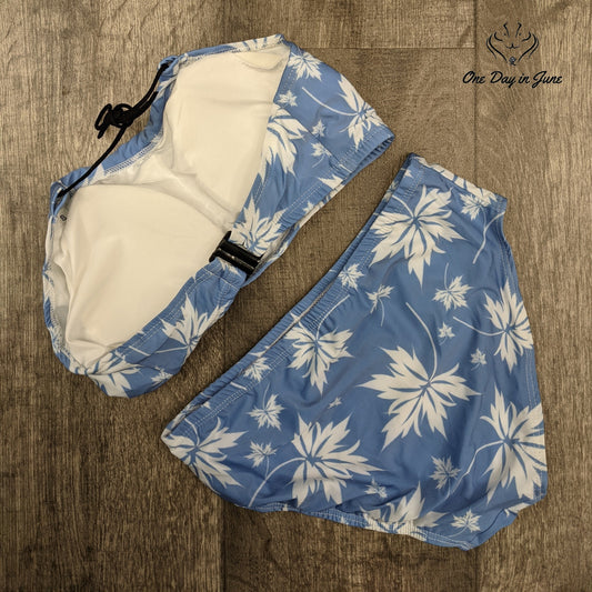 Amzbrly Halter Bikini Swimsuit Blue White Floral Two Piece Size S