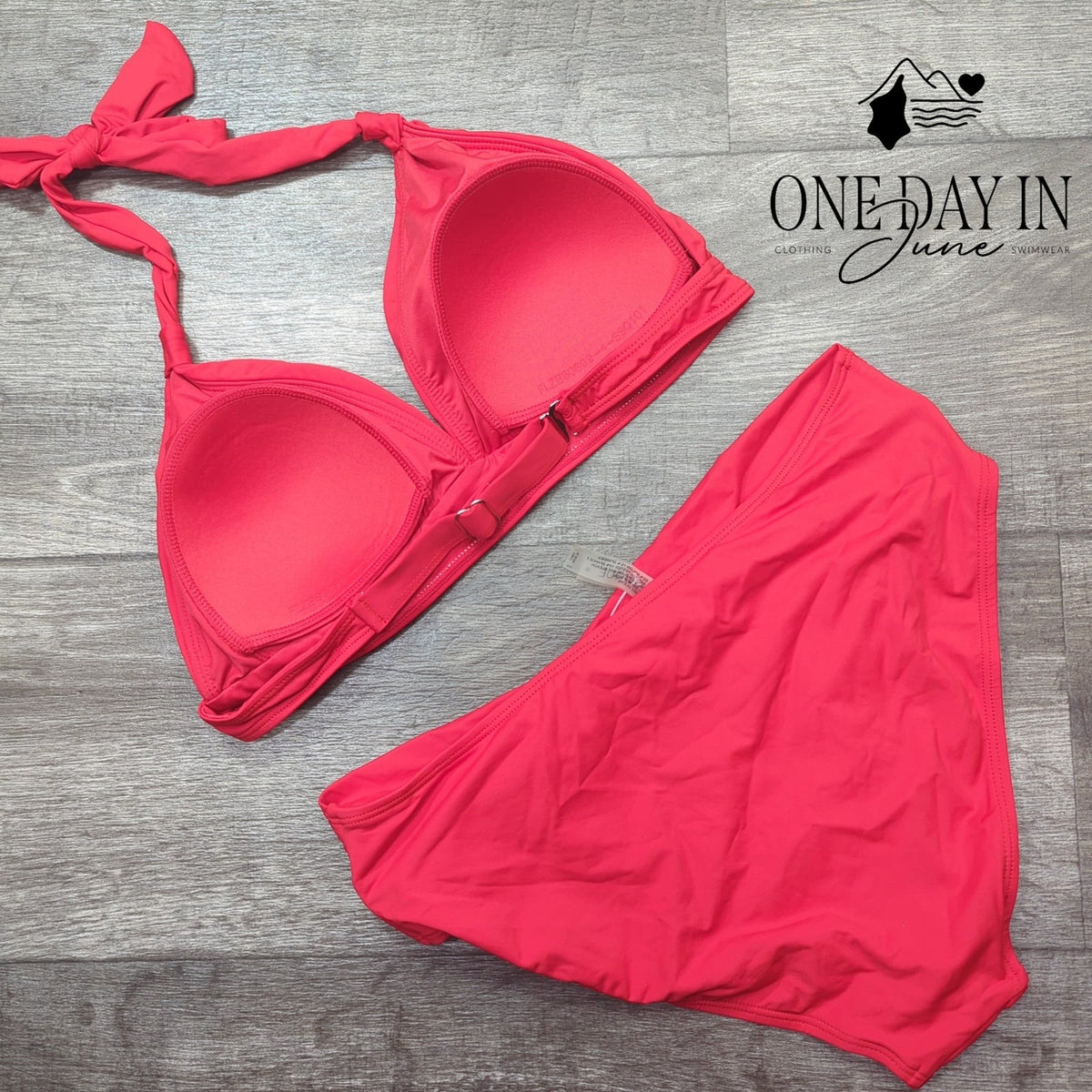 Yonique Halter Bikini Swimsuit Red Twist Front High Waist Two Piece NWT Size M