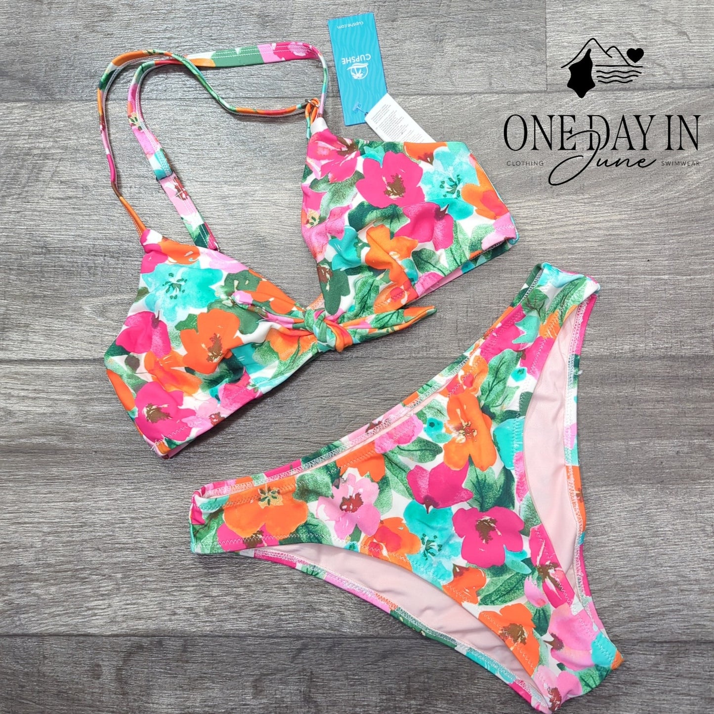 Cupshe Knot Front floral Bikini Swimsuit Size S
