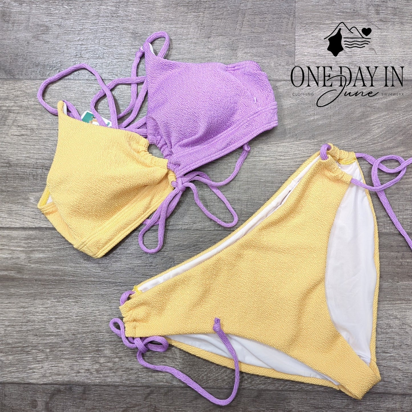 B2Prity Textured Tie Side Tie Back Keyhole Bikini Swimsuit Size M