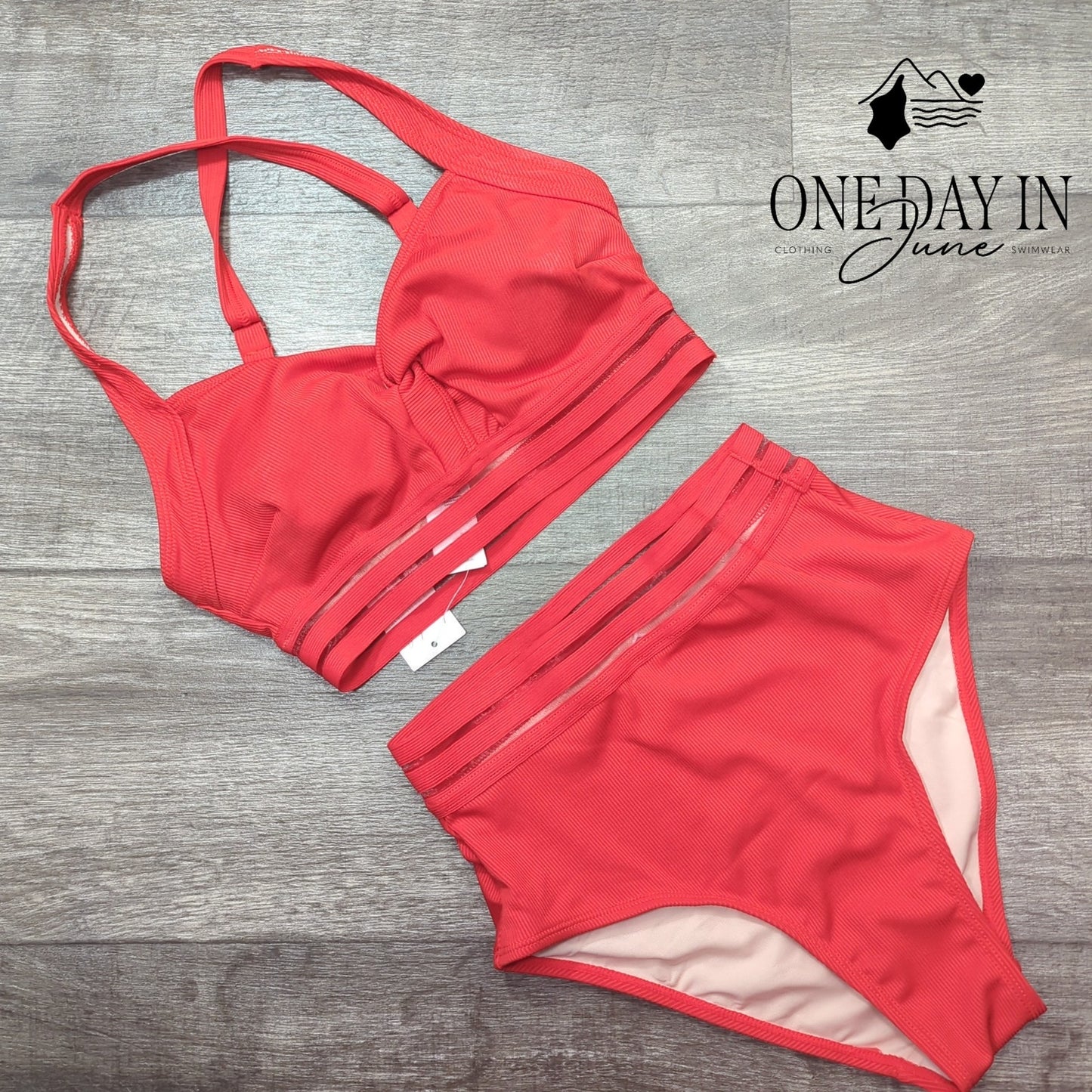 Cupshe Twist Front Ribbed High Waist Bikini Swimsuit Size S