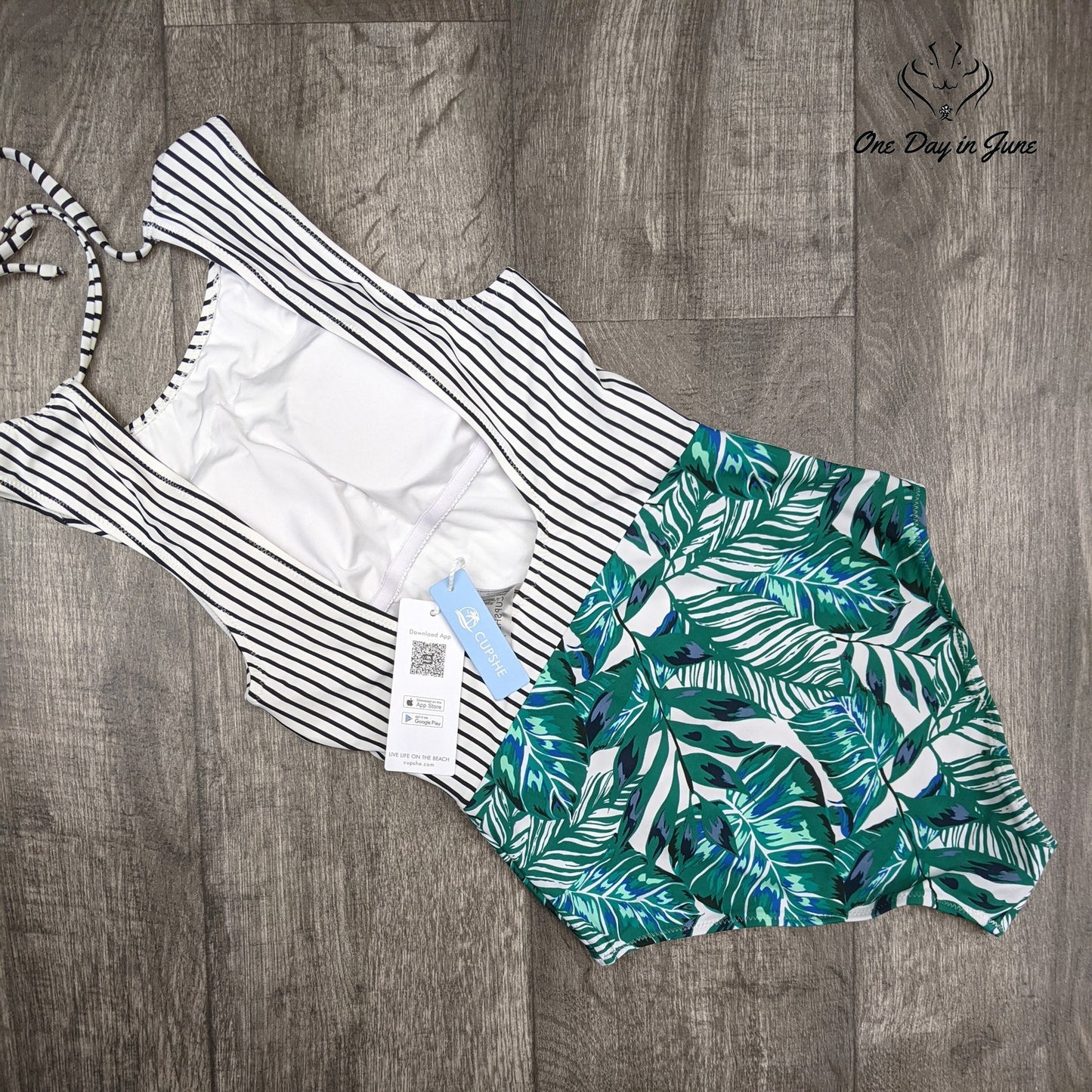 Cupshe Striped Leafy One Piece Swimsuit Size XS