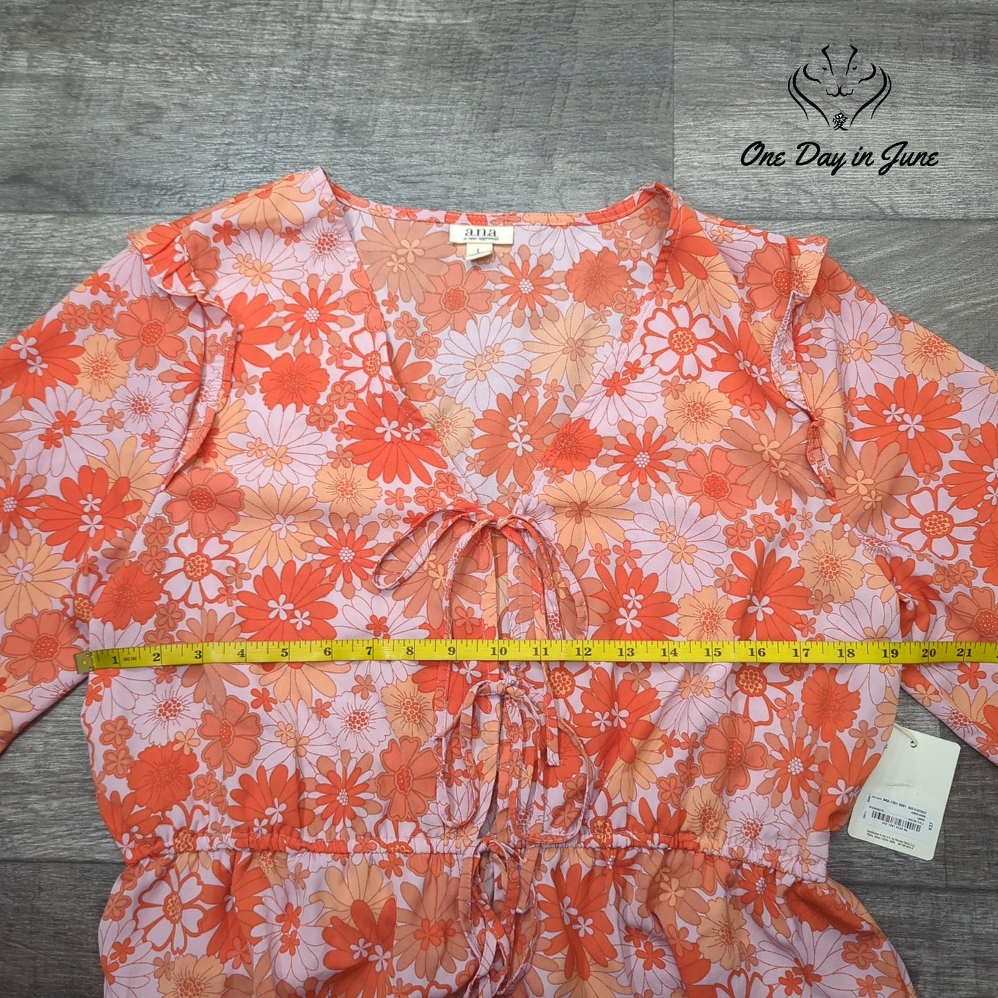 a.n.a Tie Closure Half Sleeve Blouse Top Size L