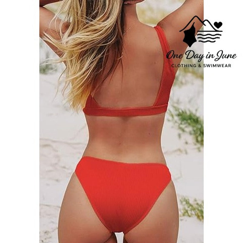 Cupshe Ribbed Crop Bikini Swimsuit Size S