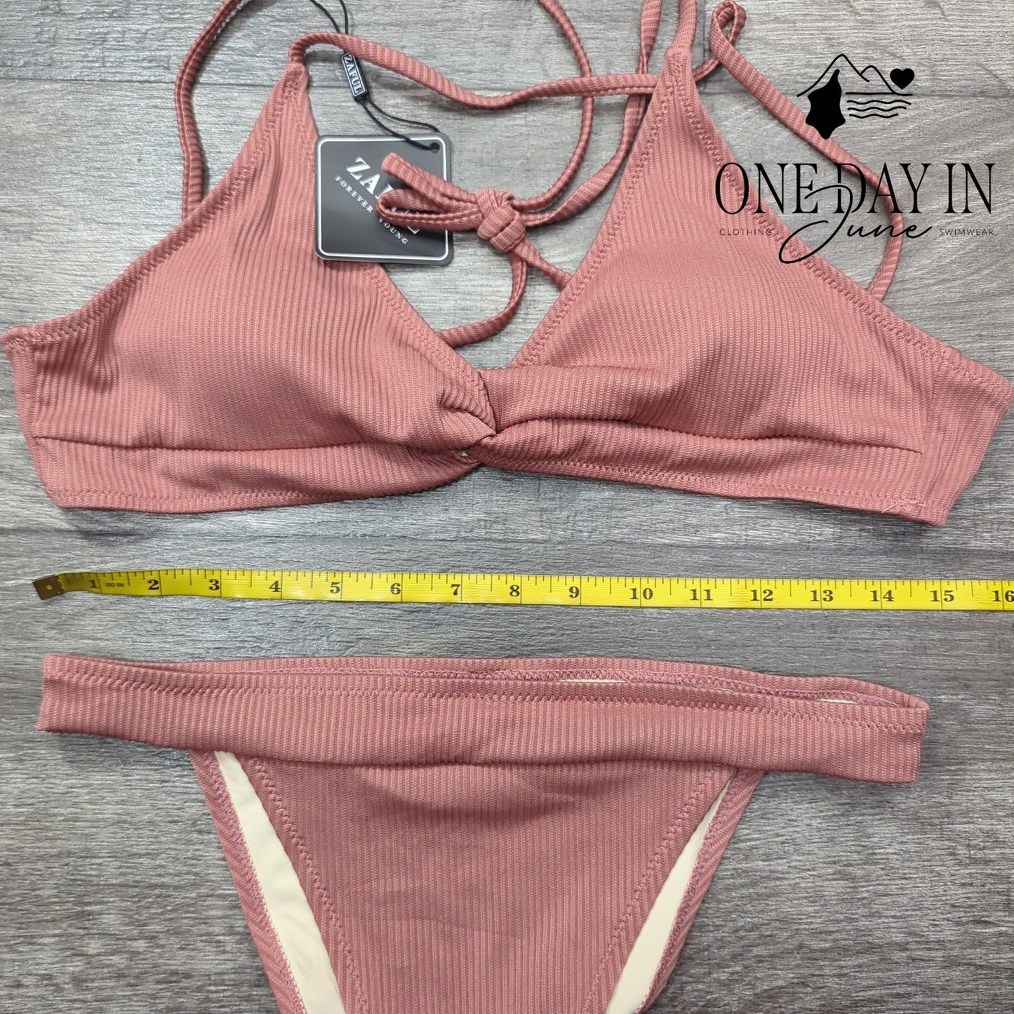 Zaful Strappy Back Ribbed Bikini Swimsuit Size M