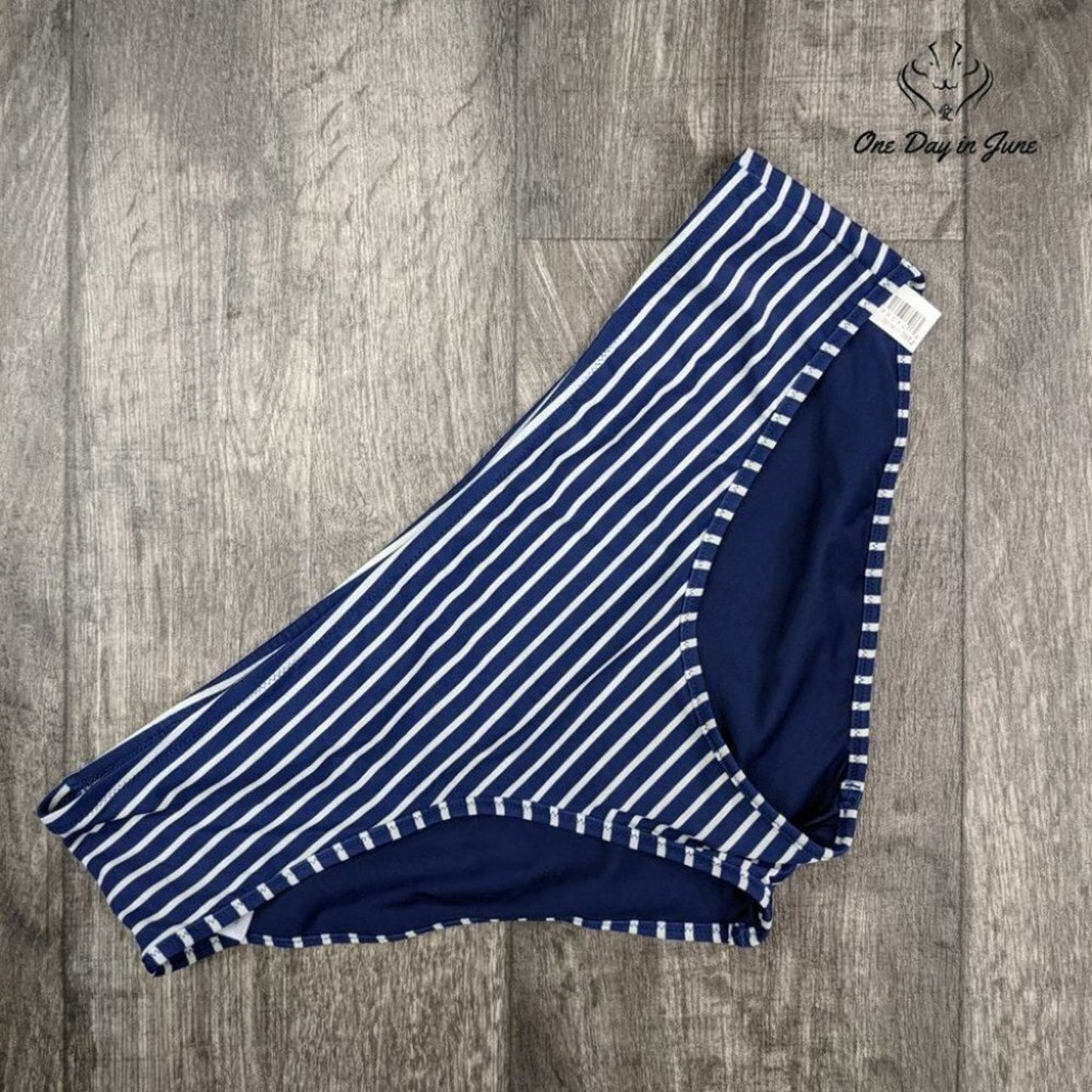 Amzbrly Navy & White Striped Bikini Bottom Size L