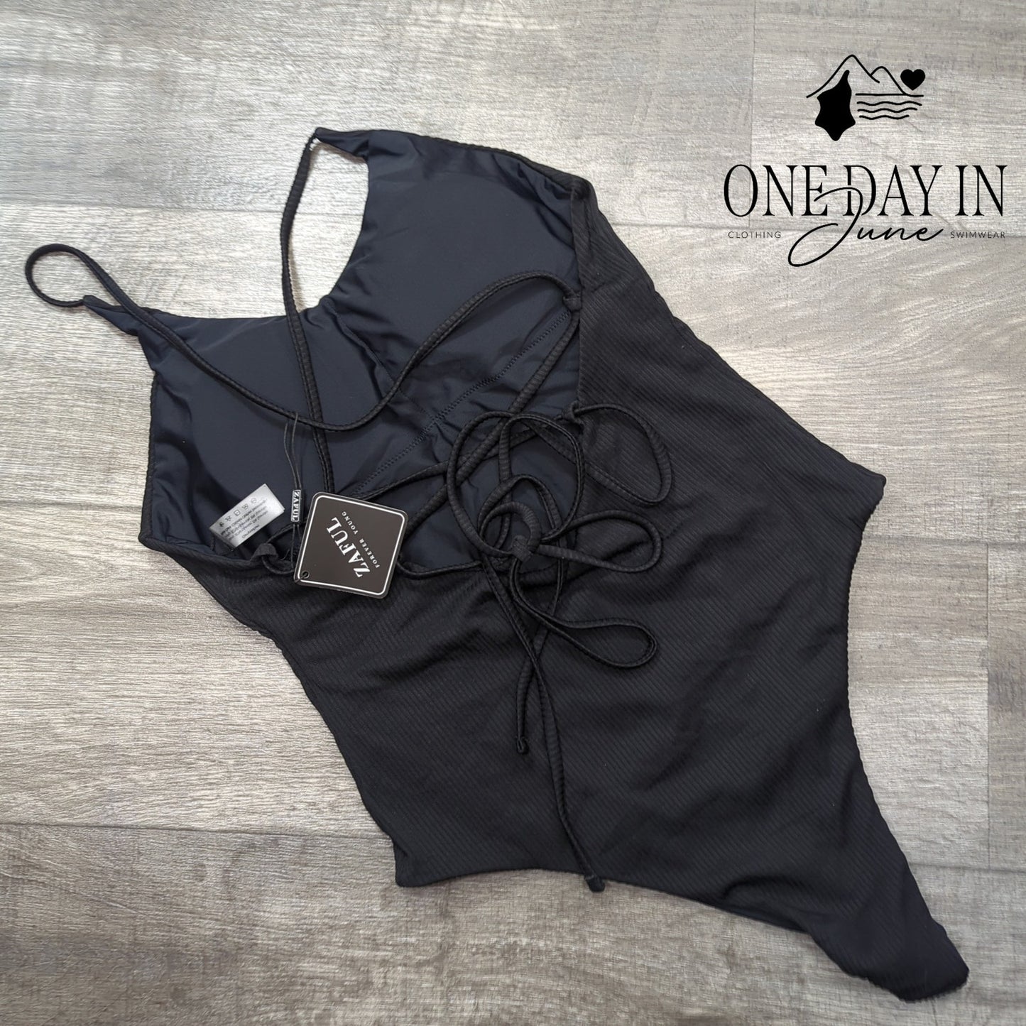 Zaful Lace Up Back High Cut Ribbed One Piece Swimsuit Size L