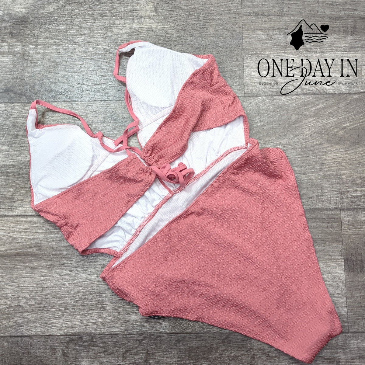 SOLY HUX Smocked Tie Back Cut Out One Piece Swimsuit Pink NWT Size L