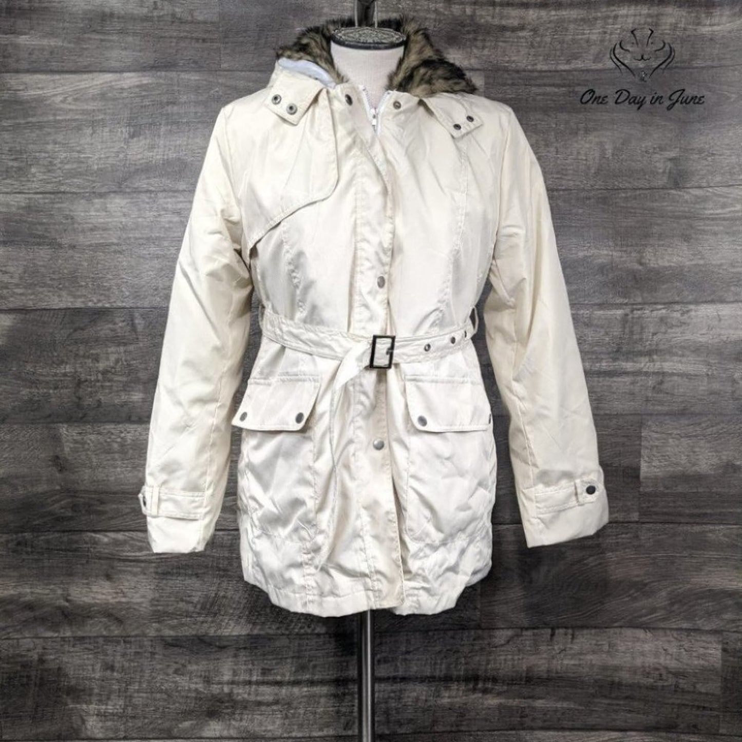 Beinia Valuker Winter Trench Coat with Detachable Fur Lined Hood Size L
