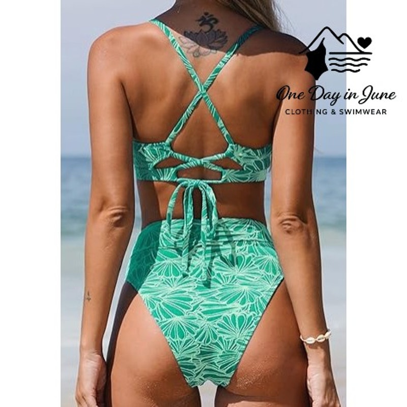 Cupshe Textured Tie Back High Waist Bikini Swimsuit Size S