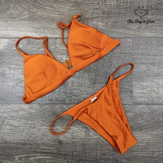 ZAFUL Solid Color Spaghetti Padded Brazilian Bottom Bikini Size S