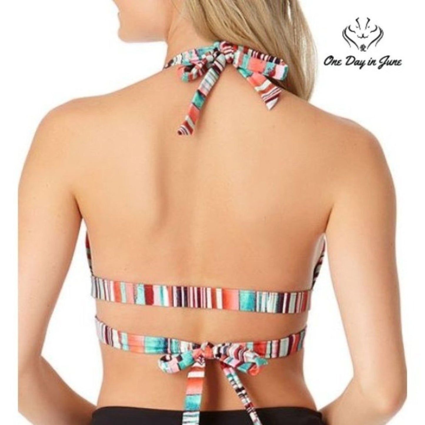 a.n.a Striped Halter Bikini Top Size L