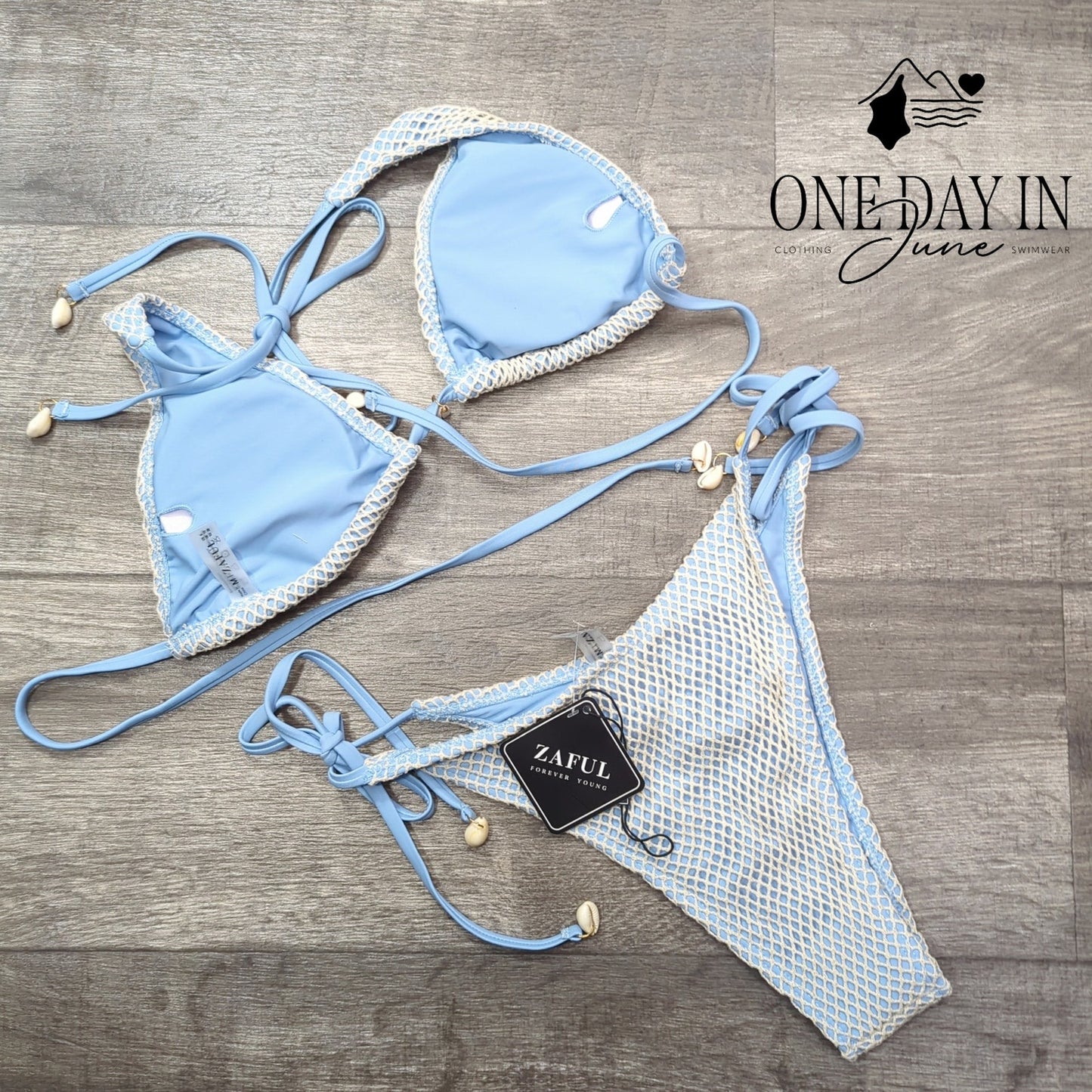 Zaful High Cut Tie Side Tie Back Bikini Swimsuit Size M