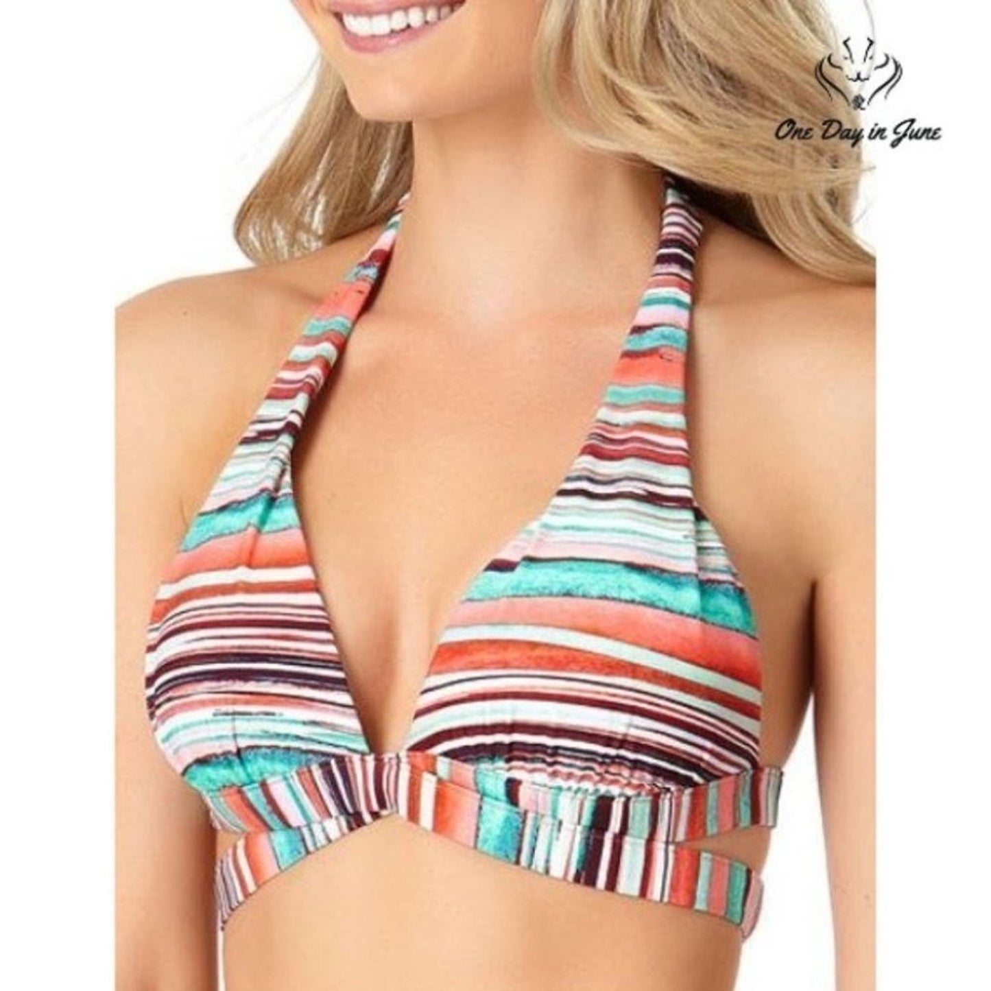 a.n.a Striped Halter Bikini Top Size L