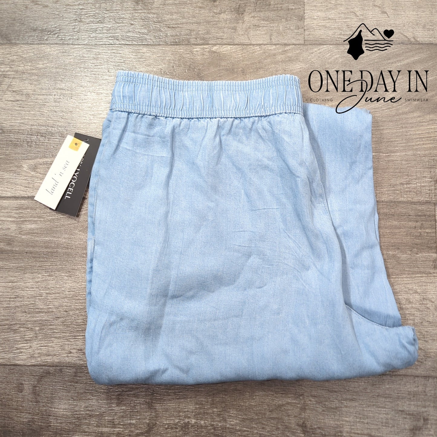 Land n Sea Light Wash Wide Leg Drawstron Pants Size XL