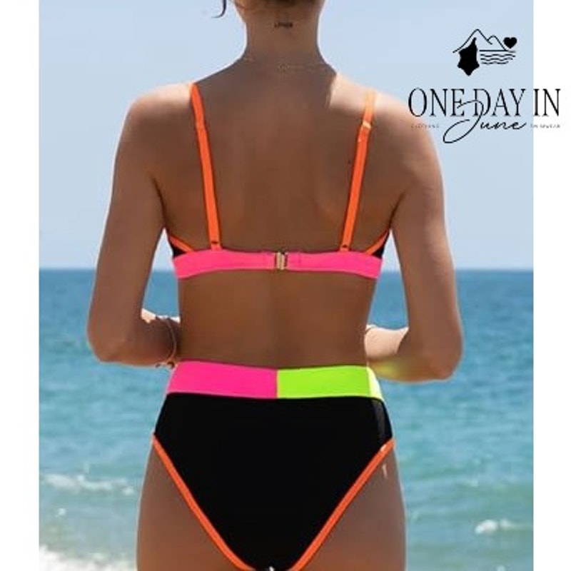Popvil V Wire Ribbed Bikini Swimsuit Size L