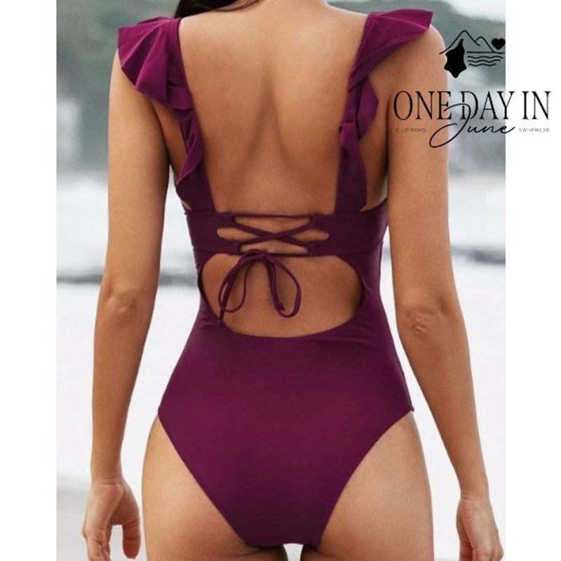 Cupshe Tie Back Ruffle Tummy Control One Piece Swimsuit Size XL