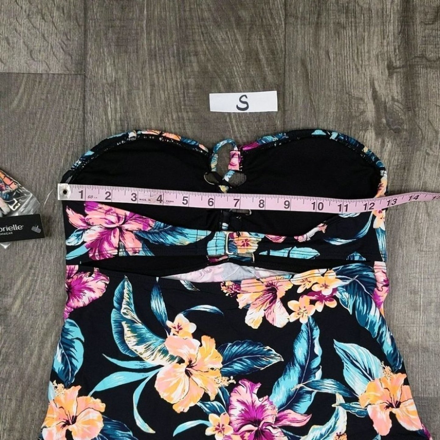 Ambrielle Smocked Floral Tankini Top Size S