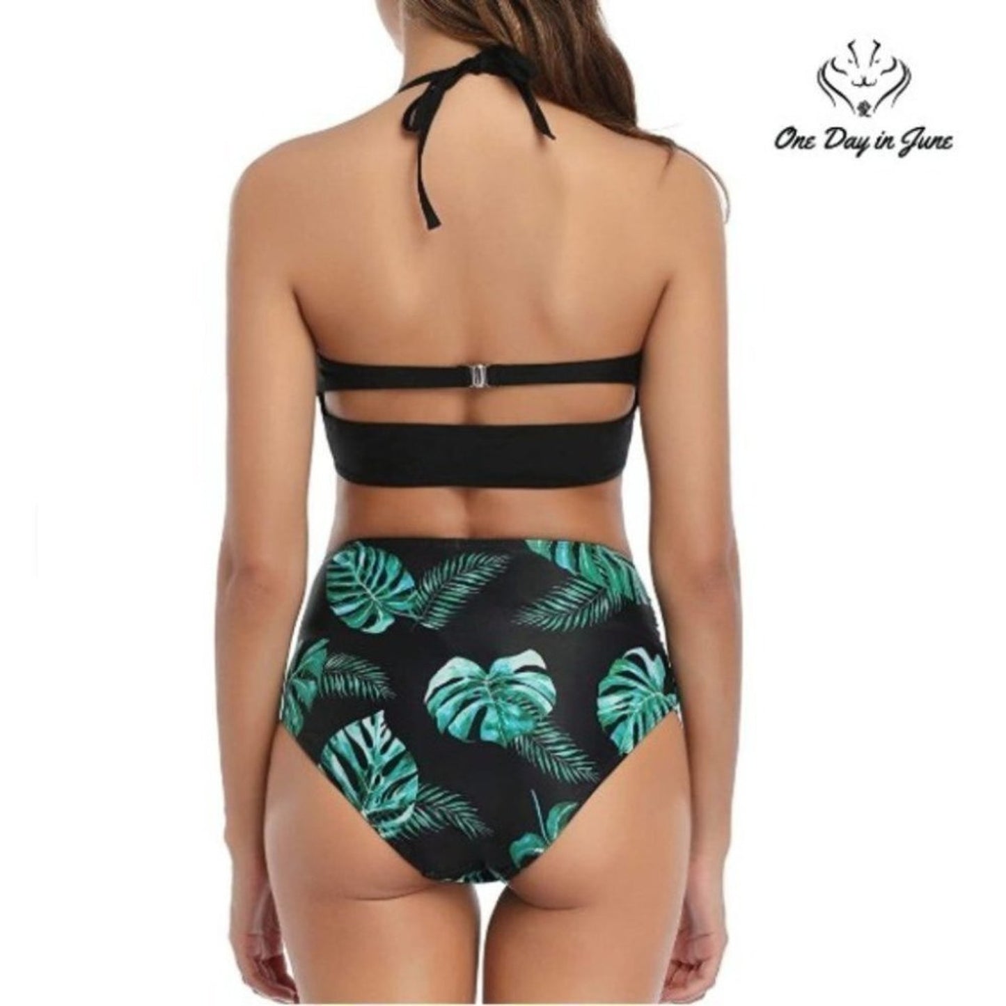 Holipick High Waist Floral Cross Strappy Ruched Bikini Size M