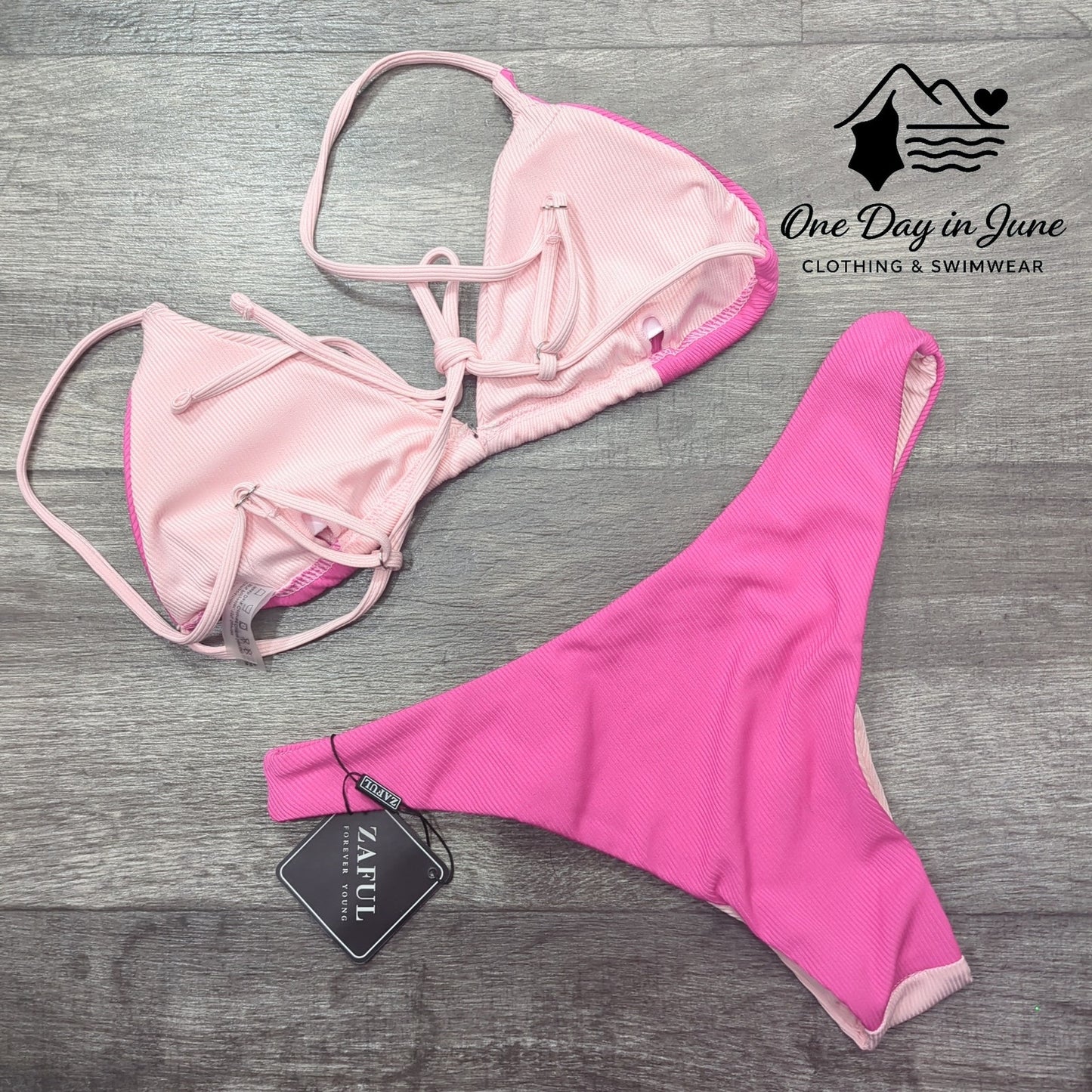 Zaful Triangle Ribbed Color Block Bikini Swimsuit Size M