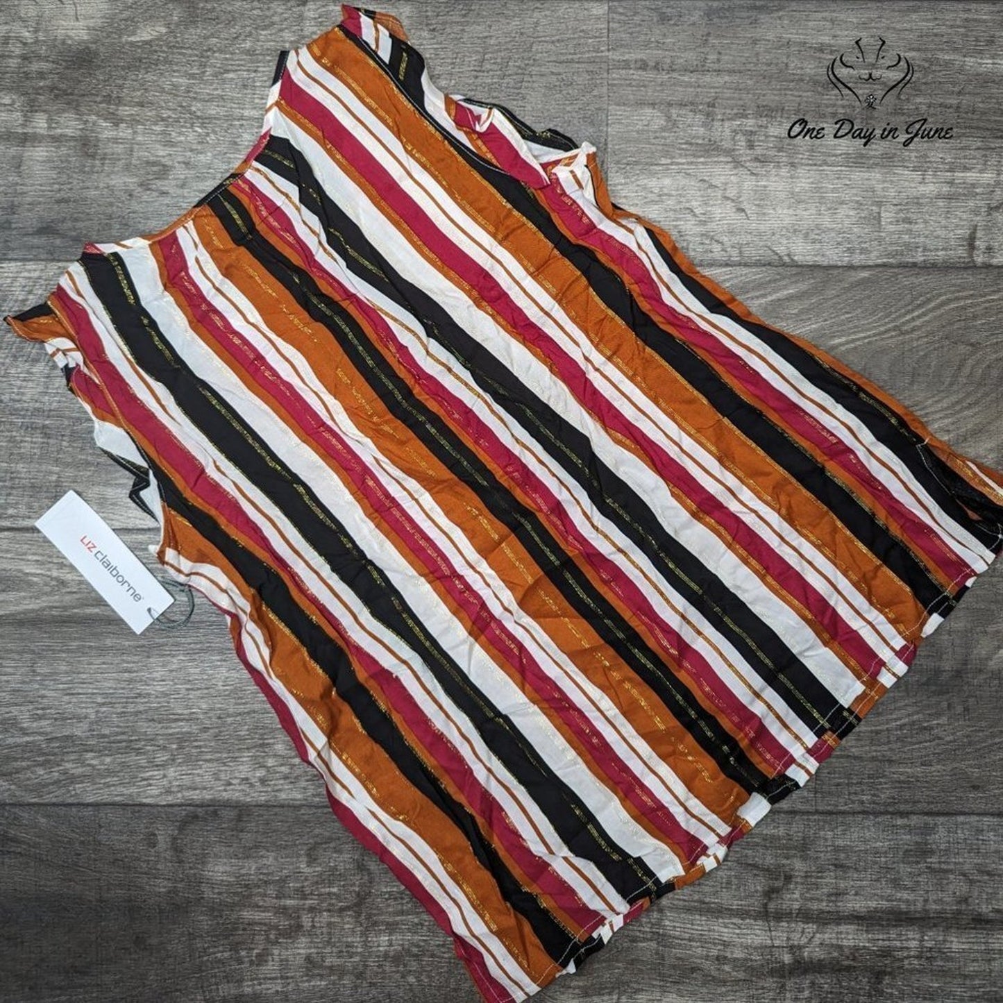 Liz Claiborne Autumn Auburn Stripe Sleeveless Top Size M