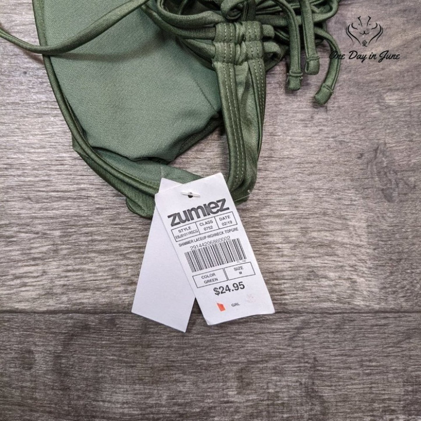 Damsel Shimmer Laceup High Neck Bikini Top Size M