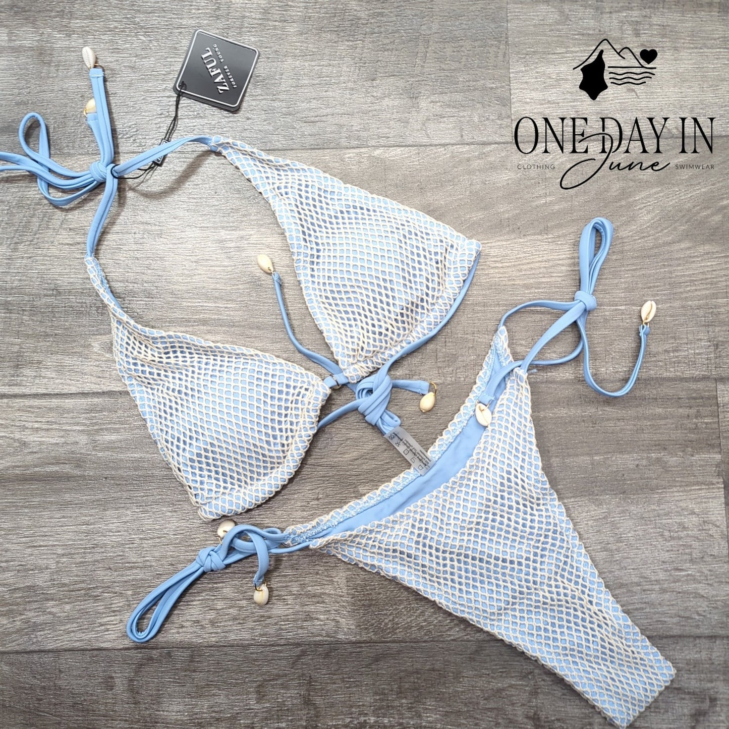 Zaful High Cut Tie Side Tie Back Bikini Swimsuit Size S