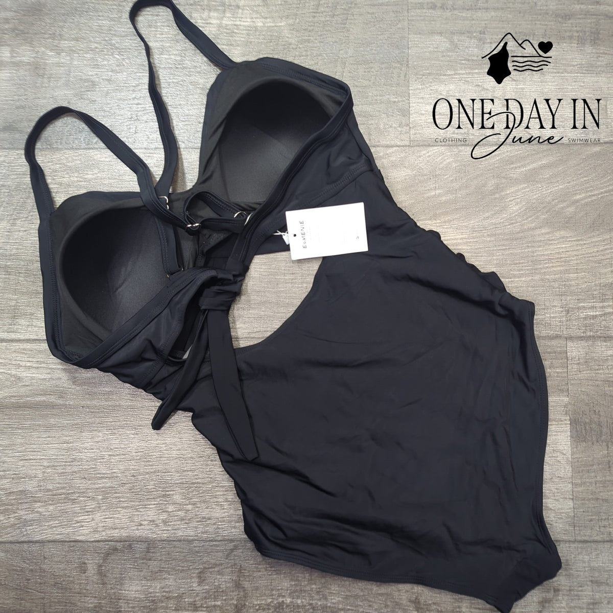 Eomenie Cross Front Cutout One Piece Swimsuit Black Tie Back NWT Size L