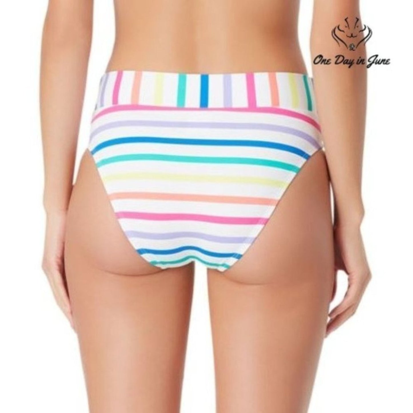 Sugar Beach Striped High Waist Bikini Bottom Size M