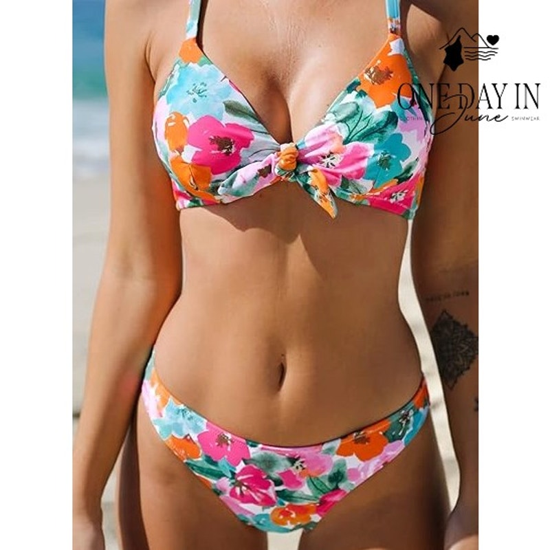 Cupshe Knot Front floral Bikini Swimsuit Size S