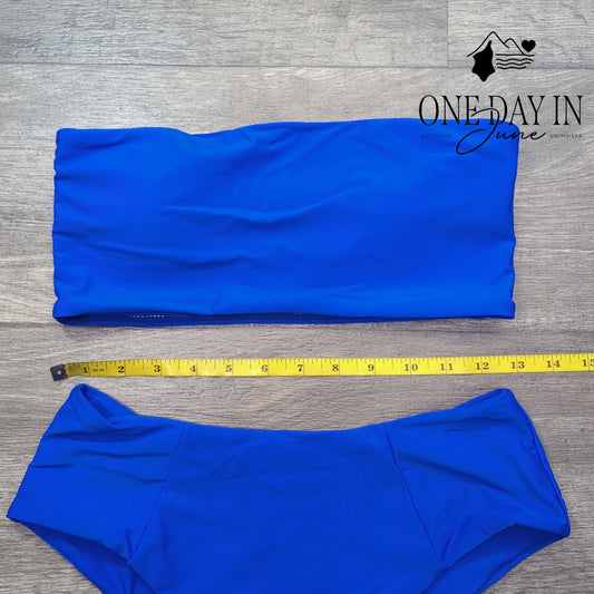 CharmLeaks Bandeau Bikini Swimsuit Royal Blue Strapless High Waist Size M