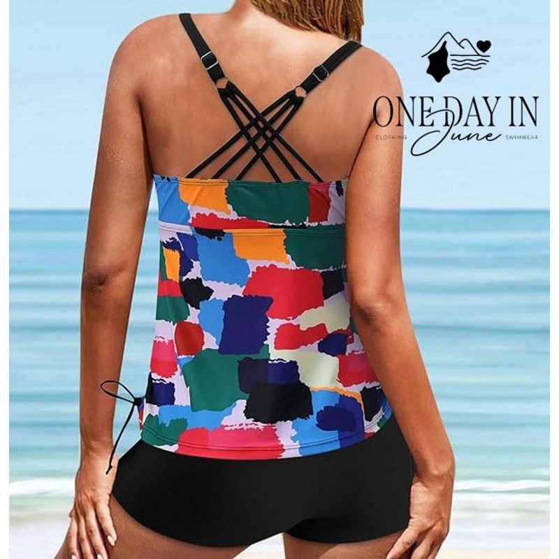 Tempt Me Strappy Back Boy Short Tankini Swimsuit Size L