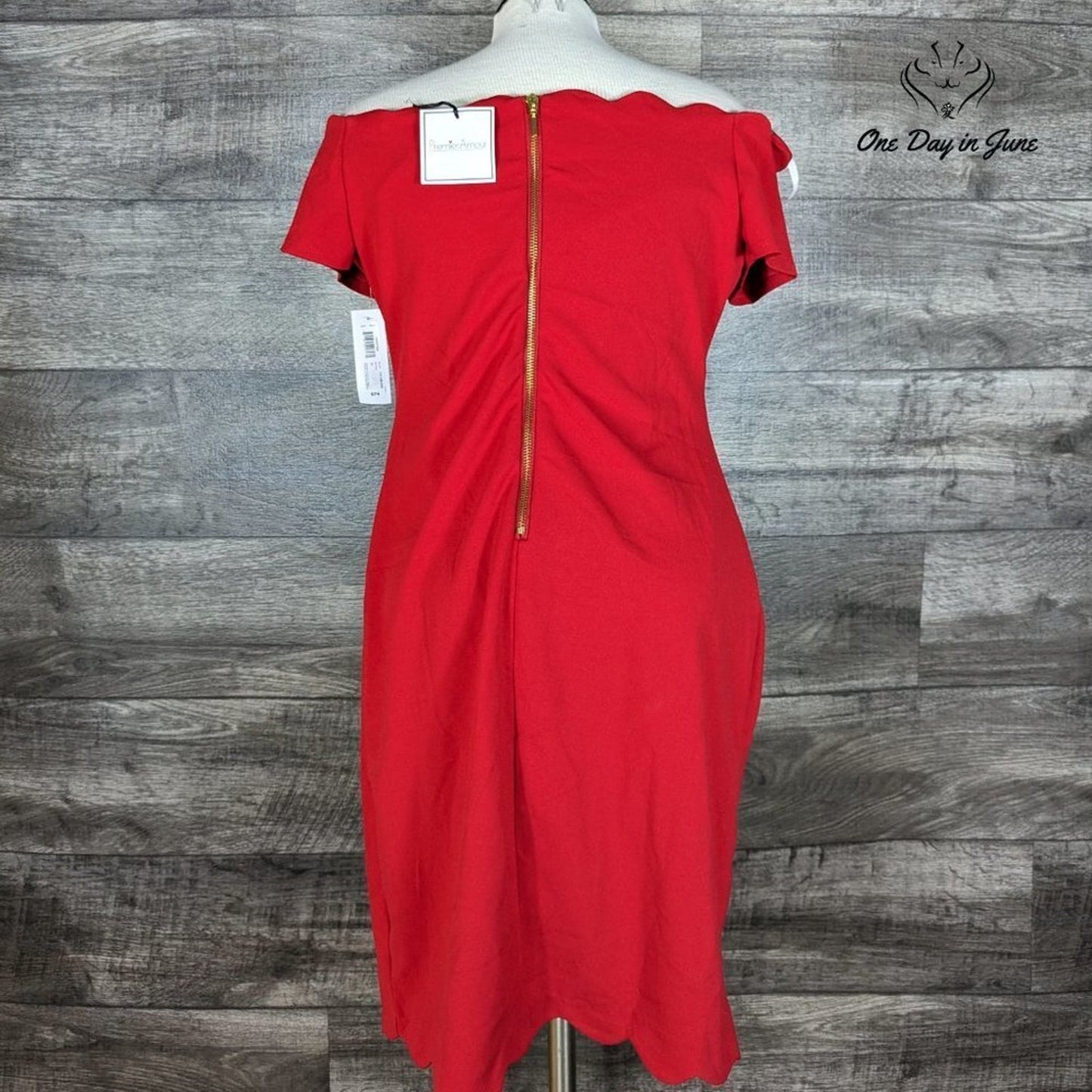 Premier Amour Off Shoulder Scallop Edge Mini Dress Size 14