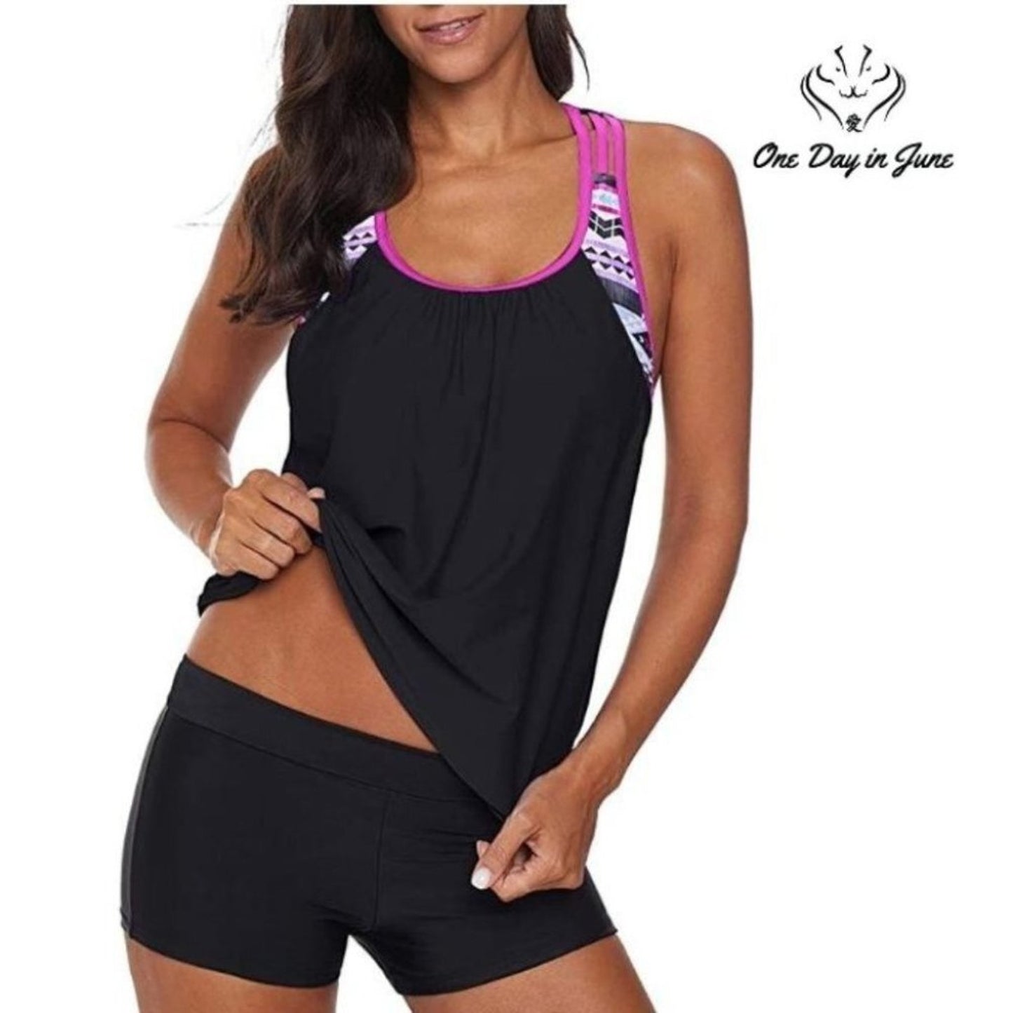 Aleumdr Blouson Striped Strappy T-Back Push up Tankini Size M