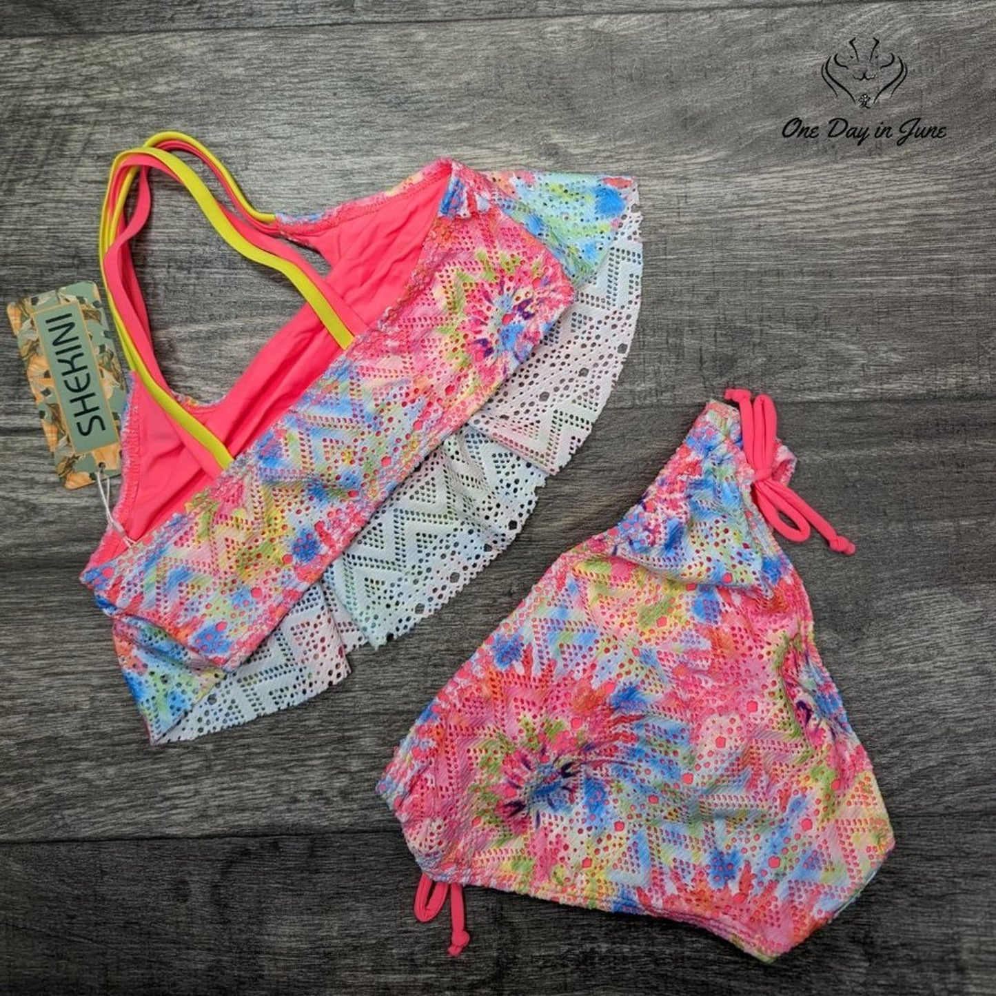 Shekini Ruffle Tie Dye Bikini Swimsuit Size 6/8