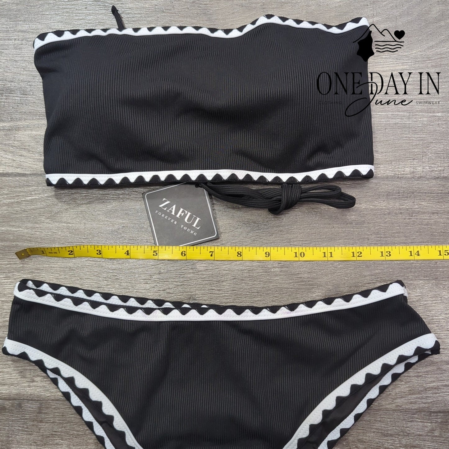 Zaful Bandeau Ribbed Bikini Swimsuit Size M