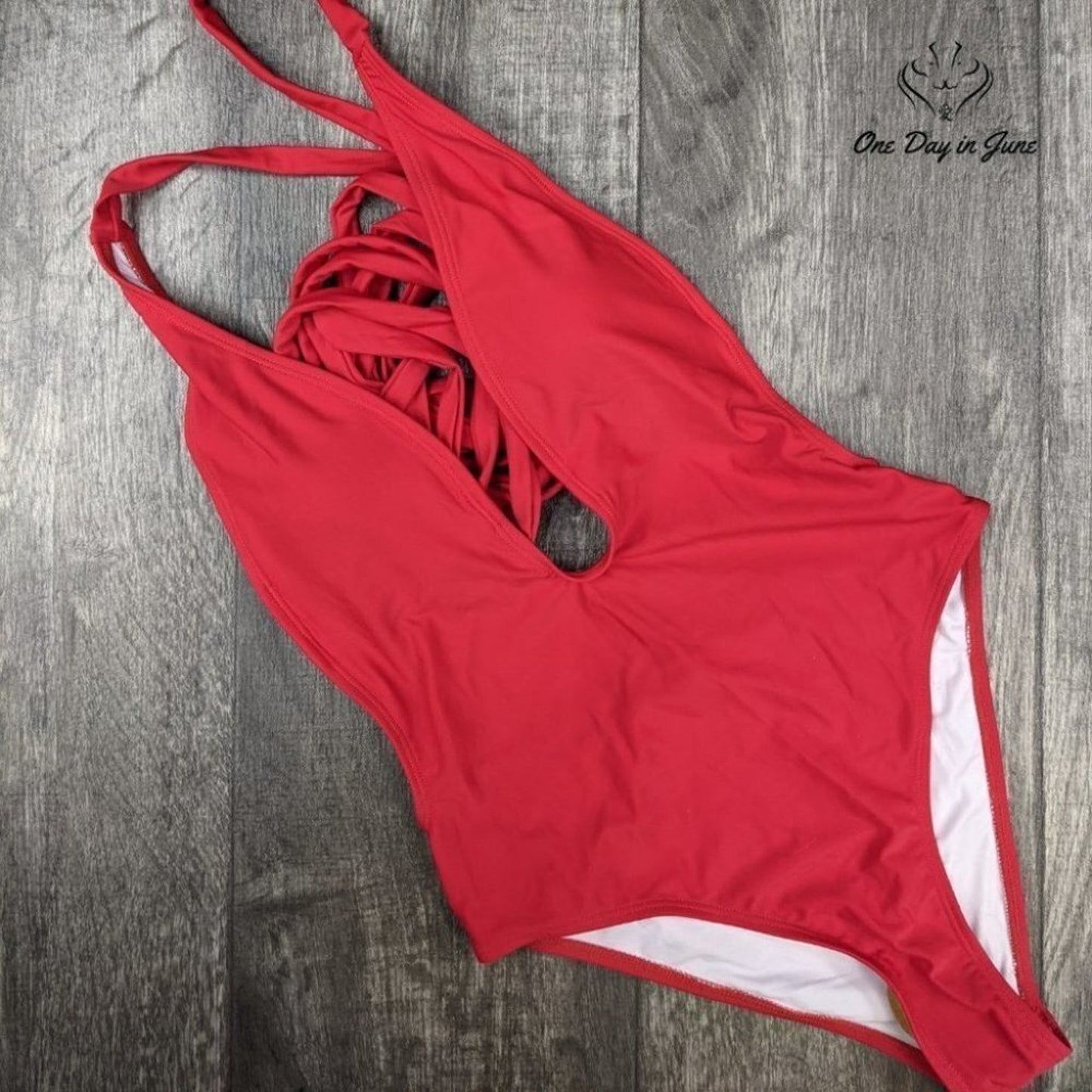 Romwe Deep V Criss Cross One Piece Size S
