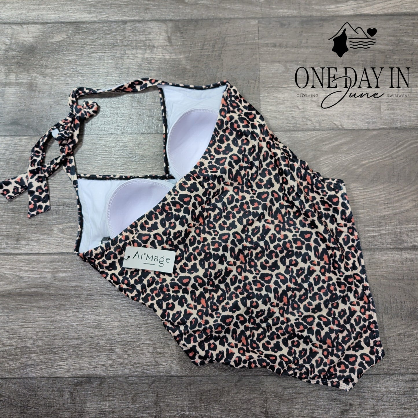 Aimage Halter Leopard One Piece Swimsuit Size L
