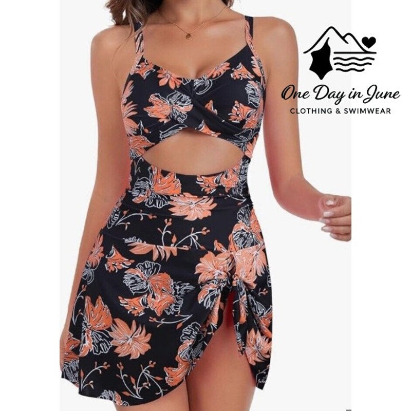 Zaful Cross Front Cut Out Swimdress One Piece Swimsuit Size 6