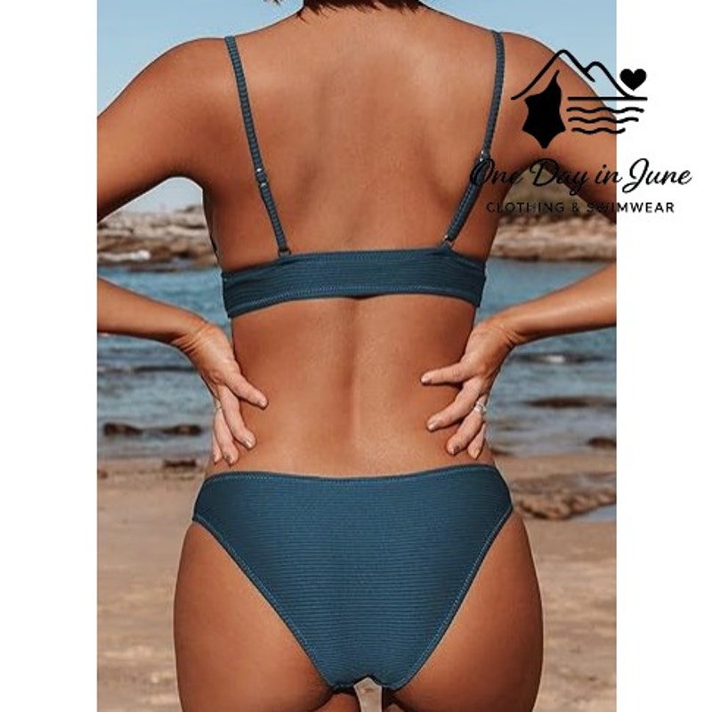 Cupshe Ribbed Moderate Bikini Swimsuit Size M
