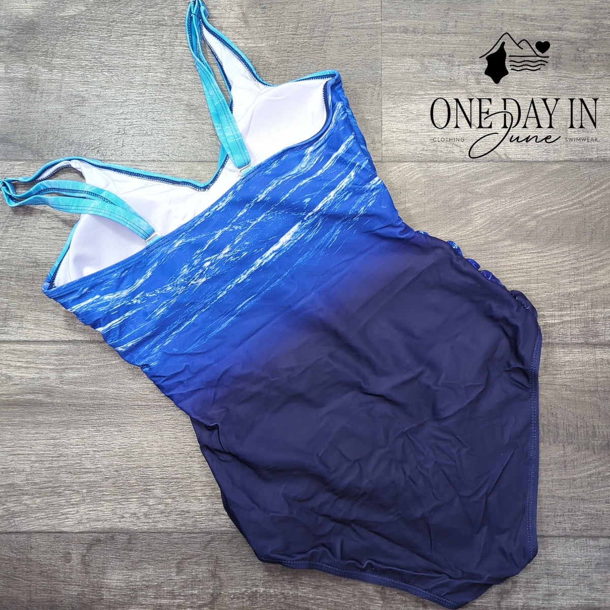 Adisputent Cross Front Tummy Control One Piece Swimsuit Blue Ombre Size L